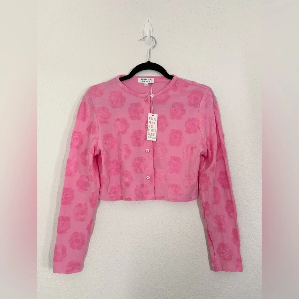 Frankies Bikinis Pink Floral Terry Cardigan and Wrap Skirt SET Size Medium NEW